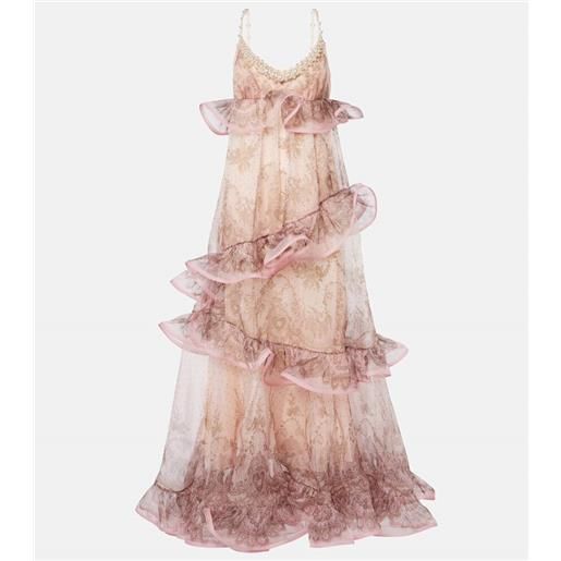 Zimmermann abito lungo crush in organza di seta