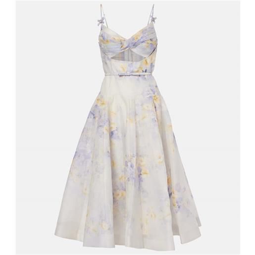 Zimmermann abito midi in lino e seta con cut-out