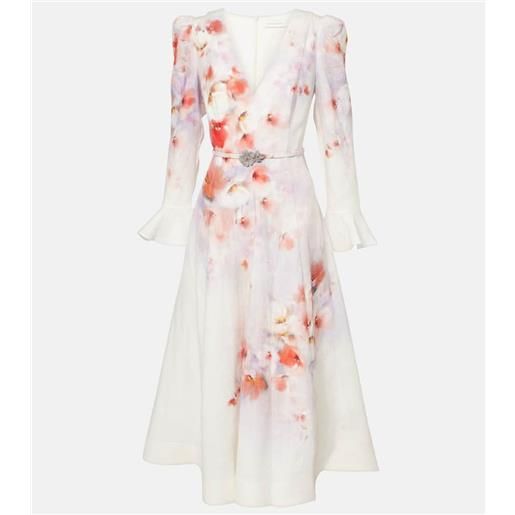 Zimmermann abito midi crush in lino con stampa