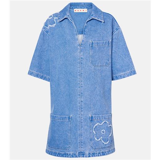 Marni abito corto di jeans con ricamo