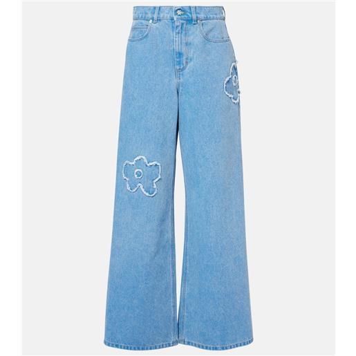 Marni jeans a gamba larga con ricamo
