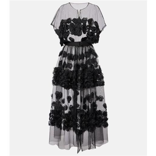 Norma Kamali abito midi in tulle con applicazioni floreali