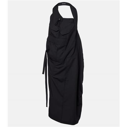 Junya Watanabe abito midi in lana con scollo allâamericana