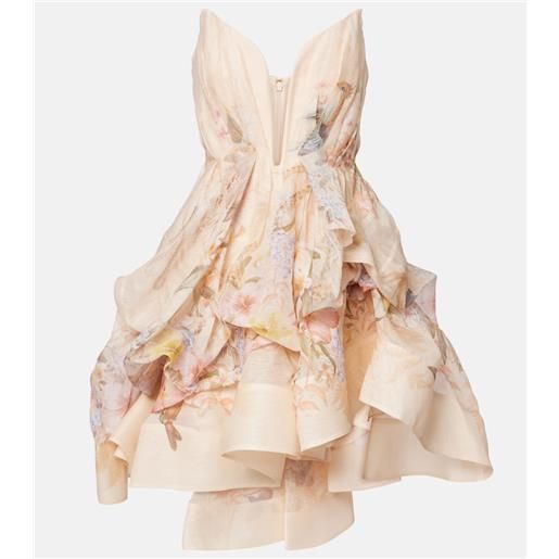 Zimmermann abito corto illuminate draped in lino e seta