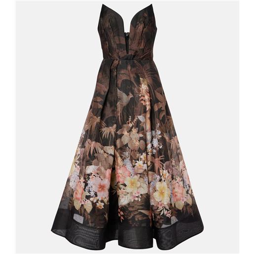 Zimmermann abito midi illuminate draped in lino e cotone