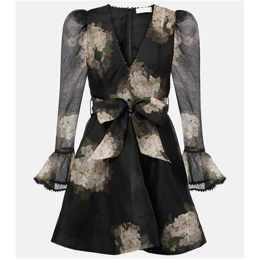 Zimmermann abito corto balance in lino e seta con stampa floreale