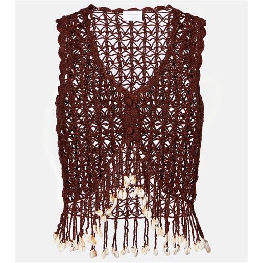 Anna Kosturova top cropped in crochet di cotone con frange