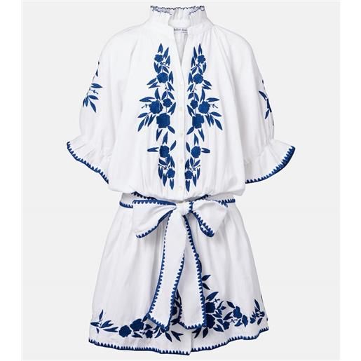 Juliet Dunn abito corto in cotone e lino con ricamo