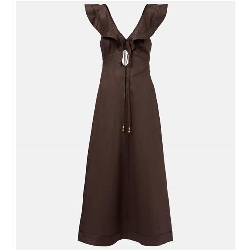 Zimmermann abito midi rhiannon in lino con stampa floreale