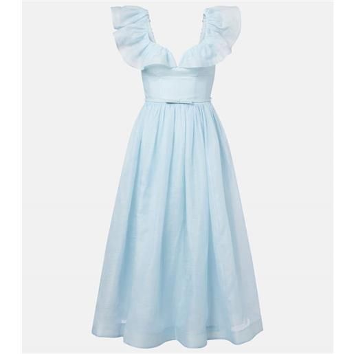 Zimmermann abito midi dawning in lino e seta