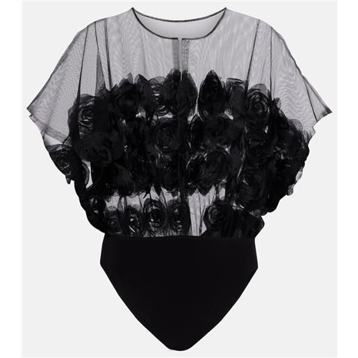 Norma Kamali body in tulle con applicazioni