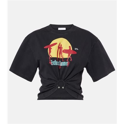 Rabanne t-shirt cropped in jersey di cotone con stampa