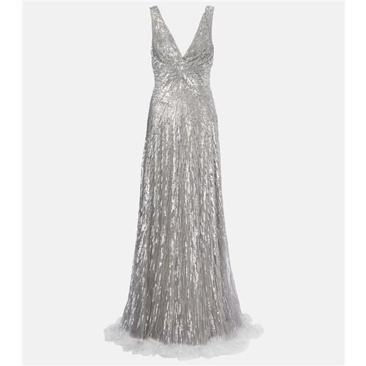 Monique Lhuillier abito lungo in tulle con paillettes
