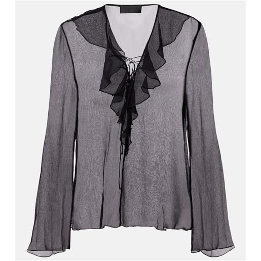 Nili Lotan blusa gisella in chiffon di seta con volant