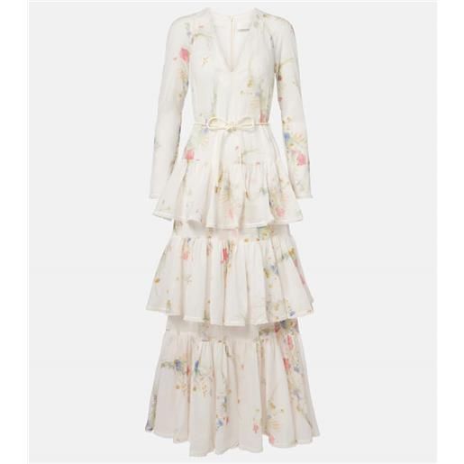 Zimmermann abito lungo lucky in cotone con stampa floreale