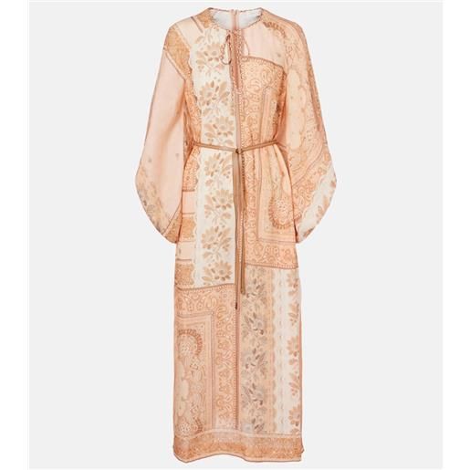 Zimmermann abito lungo lucky in lino con stampa