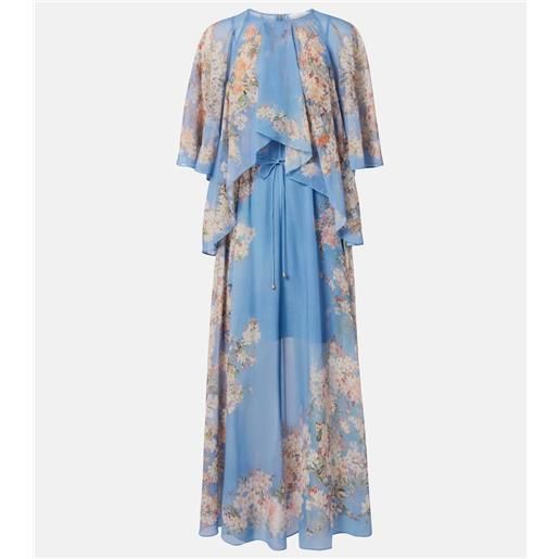 Zimmermann abito lungo cascadian in georgette di cotone e seta