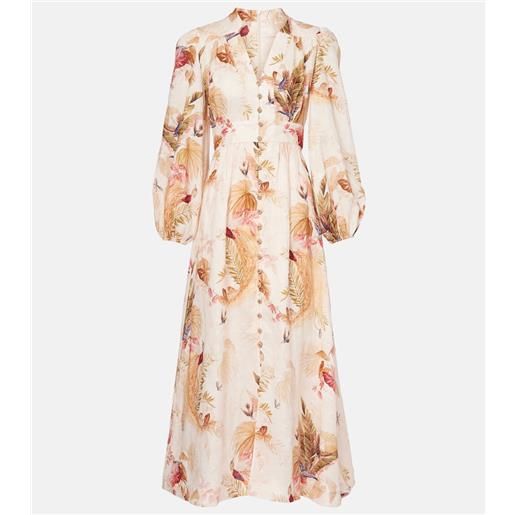 Zimmermann abito midi ascension in lino con stampa