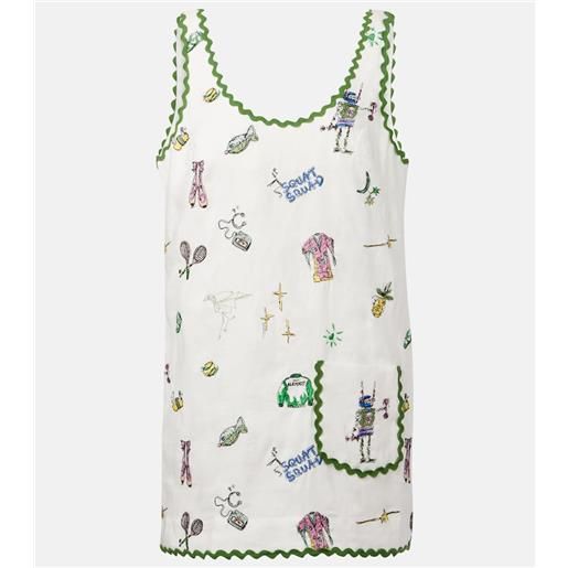 Alemais alã©mais abito corto play in lino con ricamo