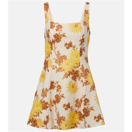 Faithfull abito corto felice in lino con stampa