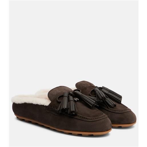 Hogan slippers h693 in suede con fodera in shearling