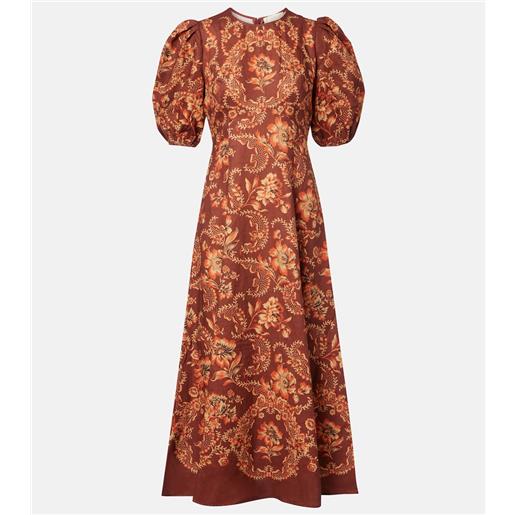 Alemais alã©mais abito midi seraphina in lino con stampa