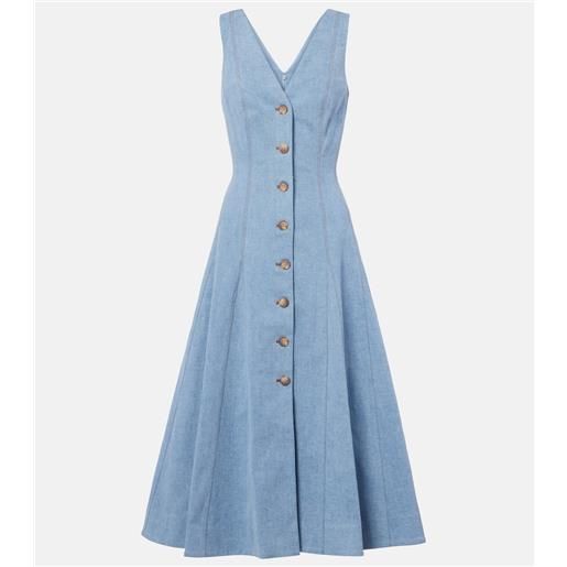 Veronica Beard abito midi lou in denim a pieghe