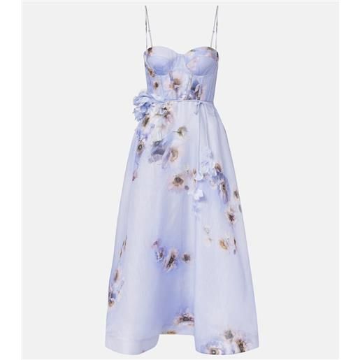 Zimmermann abito bustier hypnotic in lino e seta con stampa floreale
