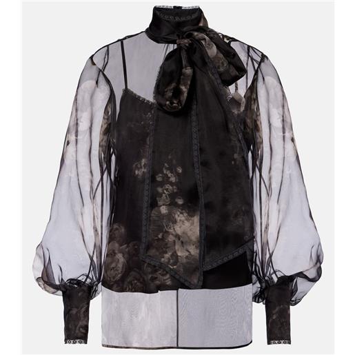 Zimmermann blusa hypnotic in organza di seta con stampa floreale