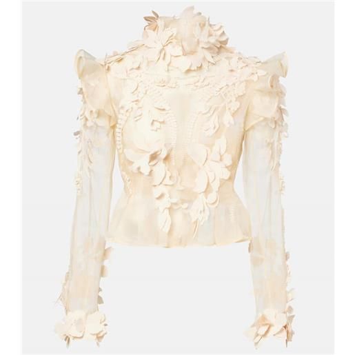 Zimmermann blusa hypnotic in seta con applicazioni floreali