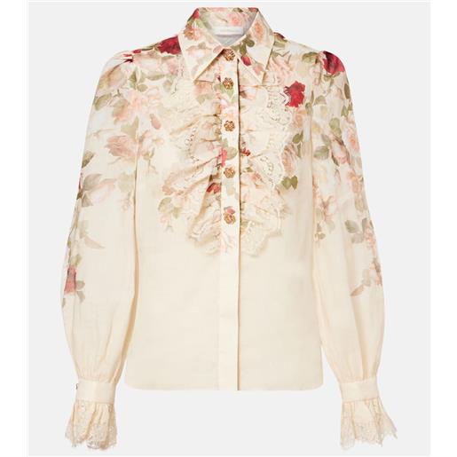 Zimmermann blusa hypnotic in ramia con stampa floreale