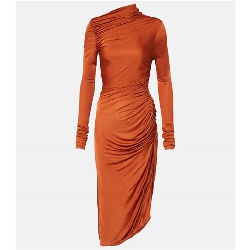 Rick Owens abito midi svita in jersey di raso con ruches