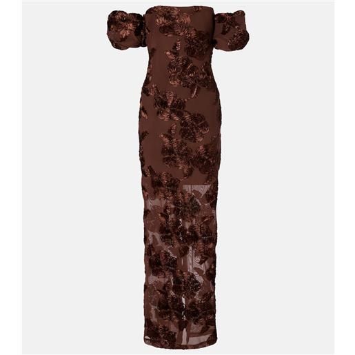 Rotate abito lungo off-shoulder tasha con ricamo