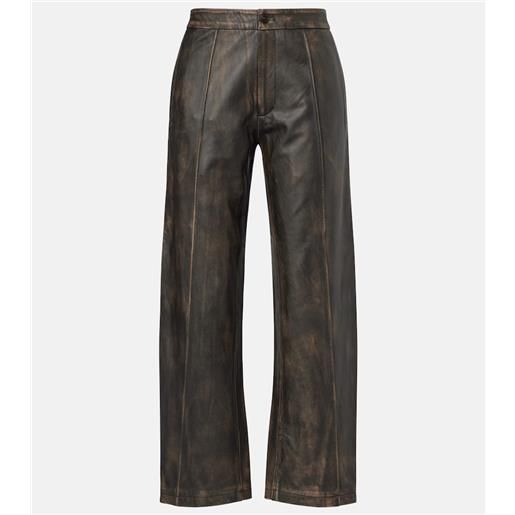 Jacques Wei pantaloni a gamba larga in pelle a vita alta