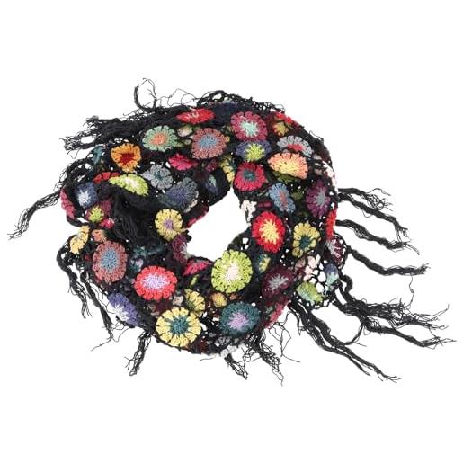 GURU SHOP guru-shop, stola all'uncinetto, sciarpa all'uncinetto, motivo hippy floreale, verde, cotone, taglia unica, scialle, nero , taglia unica