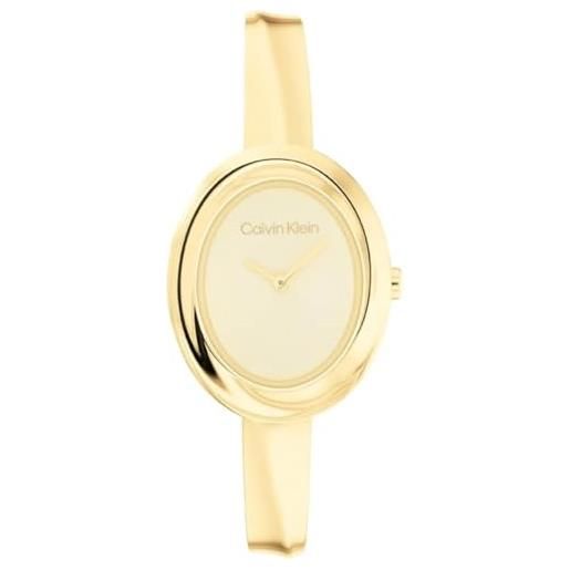 Calvin Klein orologio con movimento al quarzo a due lancette da donna collezione twisted bezel con bracciale rigido in acciaio inossidabile di colore dorato - 25100056, gold