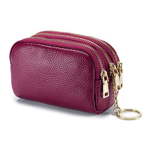 PORRASSO pelle portamonete portatile astuccio portachiavi multifunzione coin purse impermeabile key bag per uomo donna viola