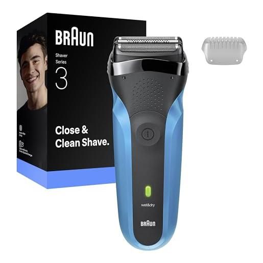 Braun serie 3 rasoio elettrico barba, wet&dry, regolabarba uomo, rasoio barba, 3 lame flessibili, regolabarba Braun, progettato in germania, 310s, blu