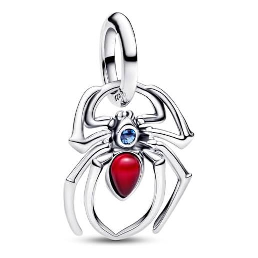 Namana Collana Donna In Argento 925 Con Ciondolo Ragno E Agata Nera - Zirconia, Placcata Rodio, Catena 40 Cm
