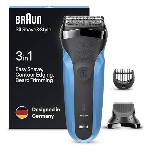 Braun series 3 shave&style 310bt 3-in-1 rasoio elettrico per barba, wet&dry con regolabarba di precisione e 5 pettini, ricaricabile e senza fili, nero/blu
