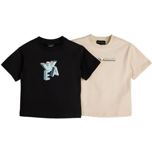 Emporio Armani Kids t-shirt in cotone con stampa grafica (2 pezzi) - blu
