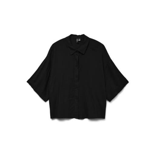 VERO MODA camicia donna taglio ampio e bottoni camicia manica corta. Signora. Blusa, colore: nero, taglia: l