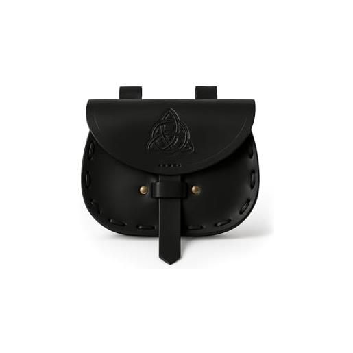 Leonardo carbone borsa unisex in pelle erin | goffratura celtica | pratici passanti | carnevale, halloween, cosplay, larp, marsupio | 100% pelle, nero , taglia unica, marsupio