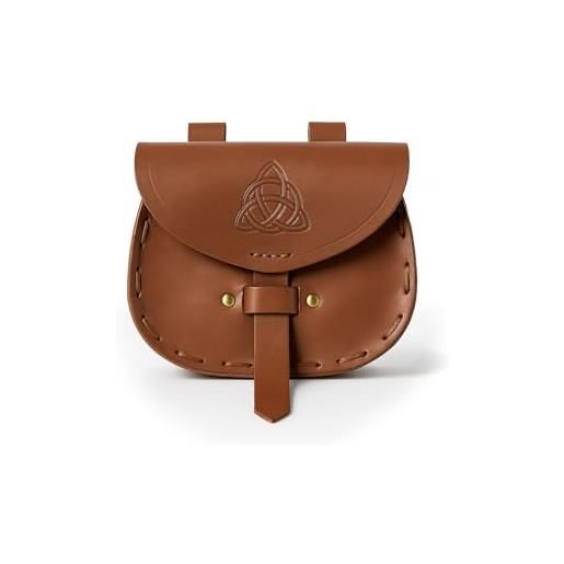 Leonardo carbone borsa unisex in pelle erin | goffratura celtica | pratici passanti | carnevale, halloween, cosplay, larp, marsupio | 100% pelle, marrone, taglia unica, marsupio