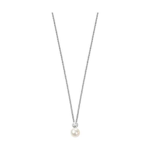 Morellato collana da donna, collezione perla essenziale, in argento sterling, perle, zirconi - sanh02, argento 925 riciclato, perla