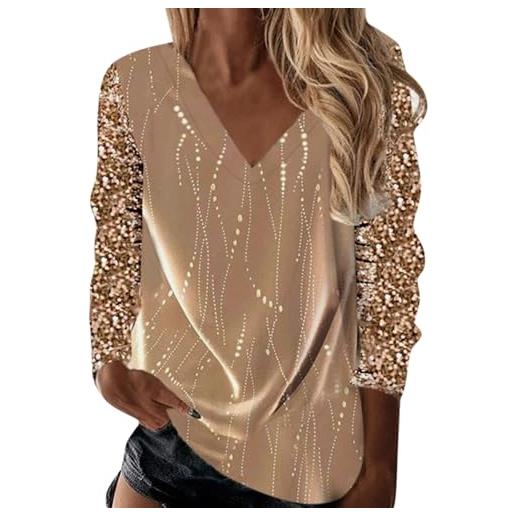 Kobilee maglia paillettes donna elegante taglie forti curvy camicia top paillettes cotone manica lunga cerimonia blusa invernali brillantini maglia paillettes scollo a v rossa camicette