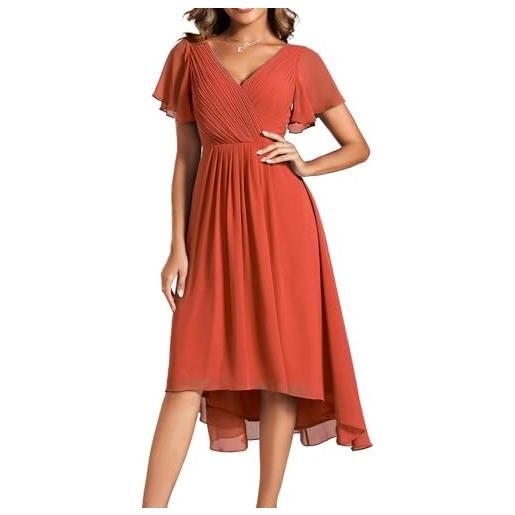 Ever-Pretty vestito elegante donna cerimonia manica corta collo a v gonna midi eg01923 verde scuro 54