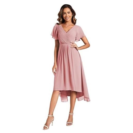 Ever-Pretty vestito elegante donna cerimonia manica corta collo a v gonna midi arancione 40