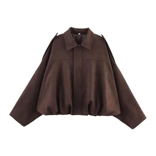 HAOLEI giacca in pelle da donna bomber softshell in finta pelle, scamosciata con risvolto colletto in pelle scamosciata giacche primavera inverno caldo moda camoscio giacca vintage cappotto(multicolore, s-l)
