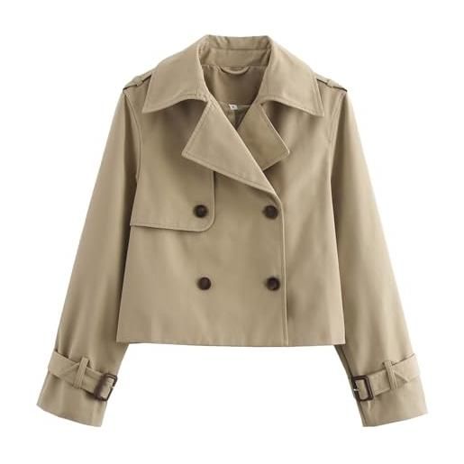 Generic trench nero da donna, doppiopetto, casual, vestibilità ampia, con tasche